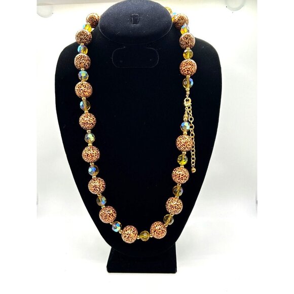 Joan Rivers Necklace with Cheetah Print and Topaz Colored Aurora Borealis Beads - Picture 7 of 8